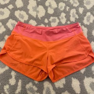 Lululemon Athletica Orange/Pink Speed up Shorts size 6